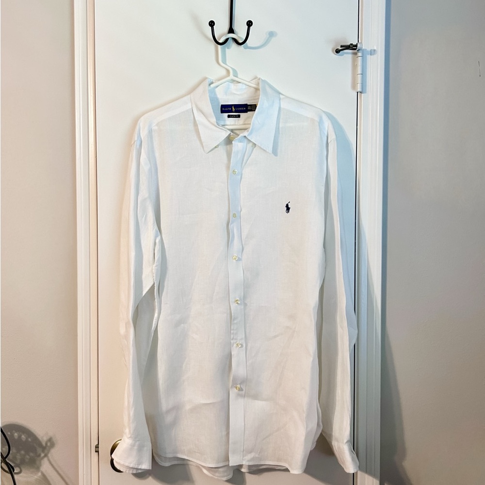 Ralph Lauren Men's Classic Linen White Button-Down Shirt NWOT